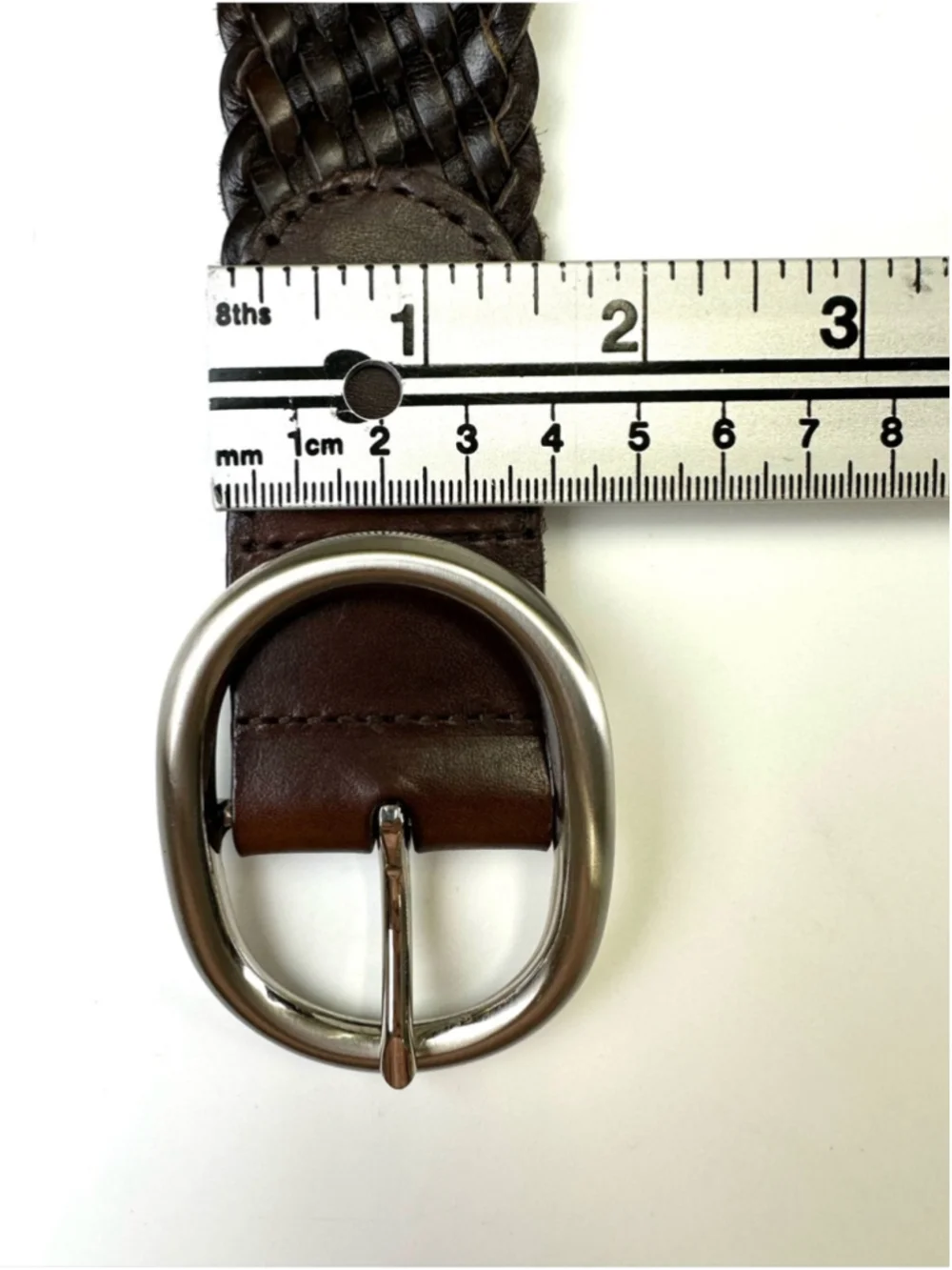 Talbots Brown Braided Leather Belt Silver Buckle Woven Small Medium Classic